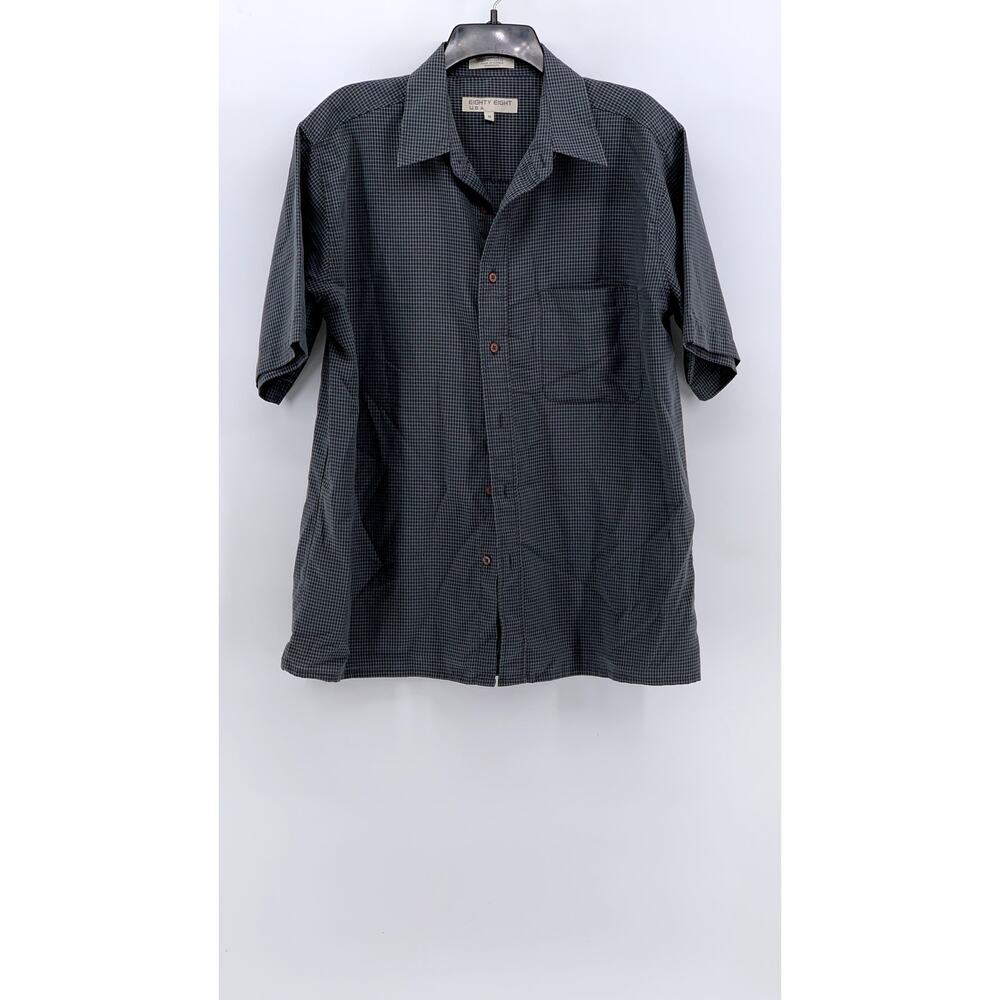 EIGHTY EIGHT USA Men's Gray Micro Grid Button-Up Short Sleeve Shirt SZ M